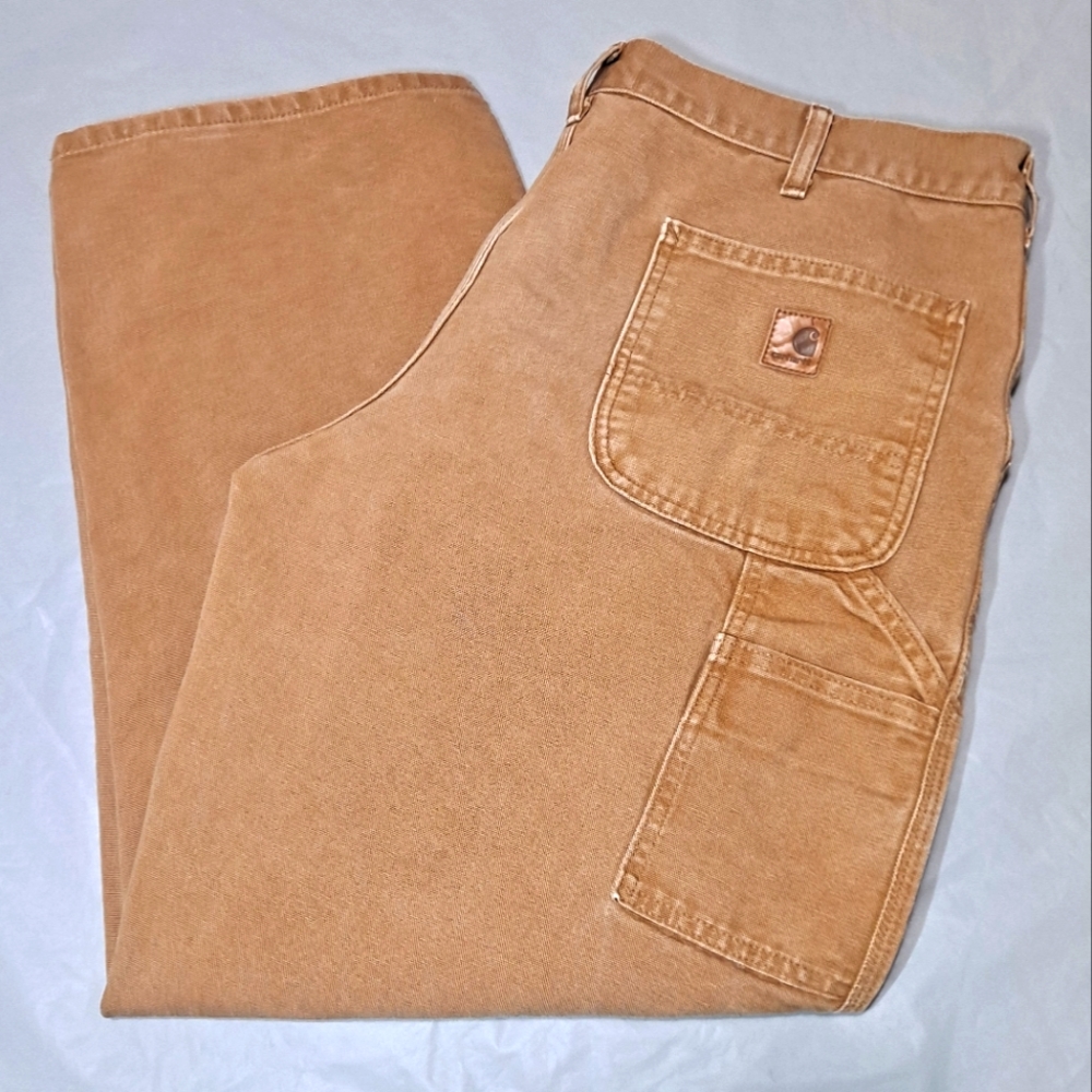 Carhartt Carpenter Jeans/Pants Dungaree Fit Men's 38x29 Tan Hammer Loop 8-Pocket